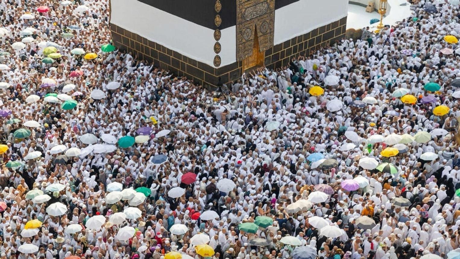 Large crowd of pilgrims walking together